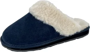 Clarks Womens Open Back Suede Leather Comfort Clog Slipper JMS0583C - Plush Faux Fur Trim - Indoor Outdoor House Slippers For Women