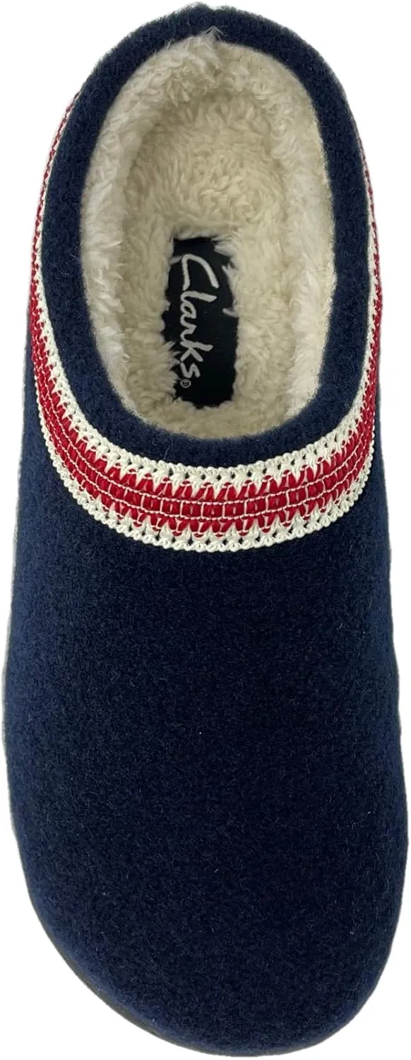 Clarks Womens Wool Felt Clog Slippers JMH1319T - Warm Cozy Plush Faux Fur Lined - Indoor Outdoor House Slipper for Women