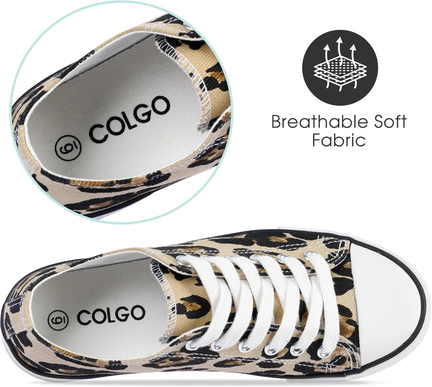 Colgo Women's Canvas Shoes, Lace-Up Low-Top Comfortable Breathable Sneakers for Women, Non-Slip Fashion Flats