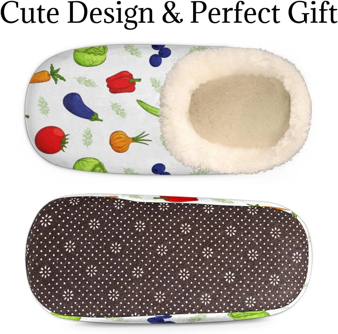Colorful Vegetable Women's Slippers, Tomatoes Peppers Cabbage Non-Slip House Slipper Socks, Plush Lined Slippers Shoes for Girls Boys Teens Indoor Bedroom