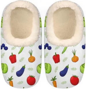 Colorful Vegetable Women's Slippers, Tomatoes Peppers Cabbage Non-Slip House Slipper Socks, Plush Lined Slippers Shoes for Girls Boys Teens Indoor Bedroom