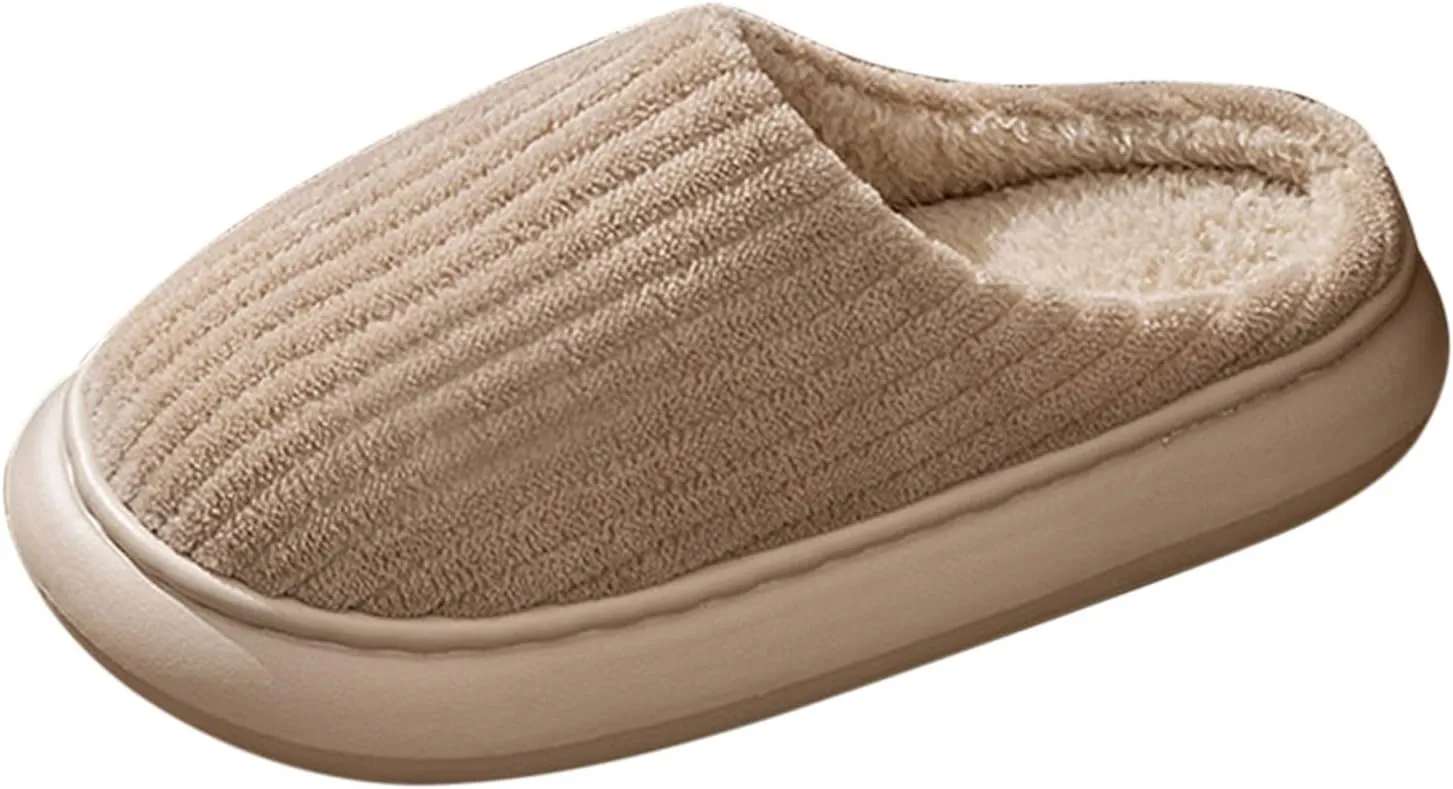 Cotton Slippers For Women Indoor Casual Striped Slip On Slipper Women Plush Lined Sort Sole Flat House Slipper