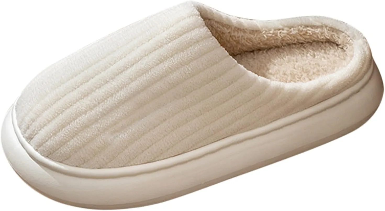 Cotton Slippers For Women Indoor Casual Striped Slip On Slipper Women Plush Lined Sort Sole Flat House Slipper