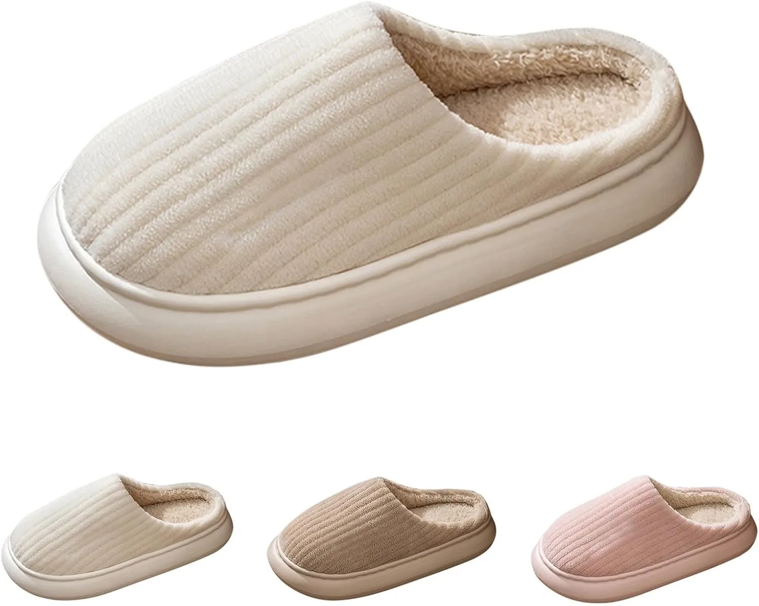 Cotton Slippers For Women Indoor Casual Striped Slip On Slipper Women Plush Lined Sort Sole Flat House Slipper