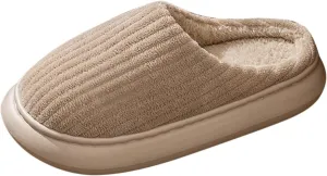 Cotton Slippers For Women Indoor Casual Striped Slip On Slipper Women Plush Lined Sort Sole Flat House Slipper