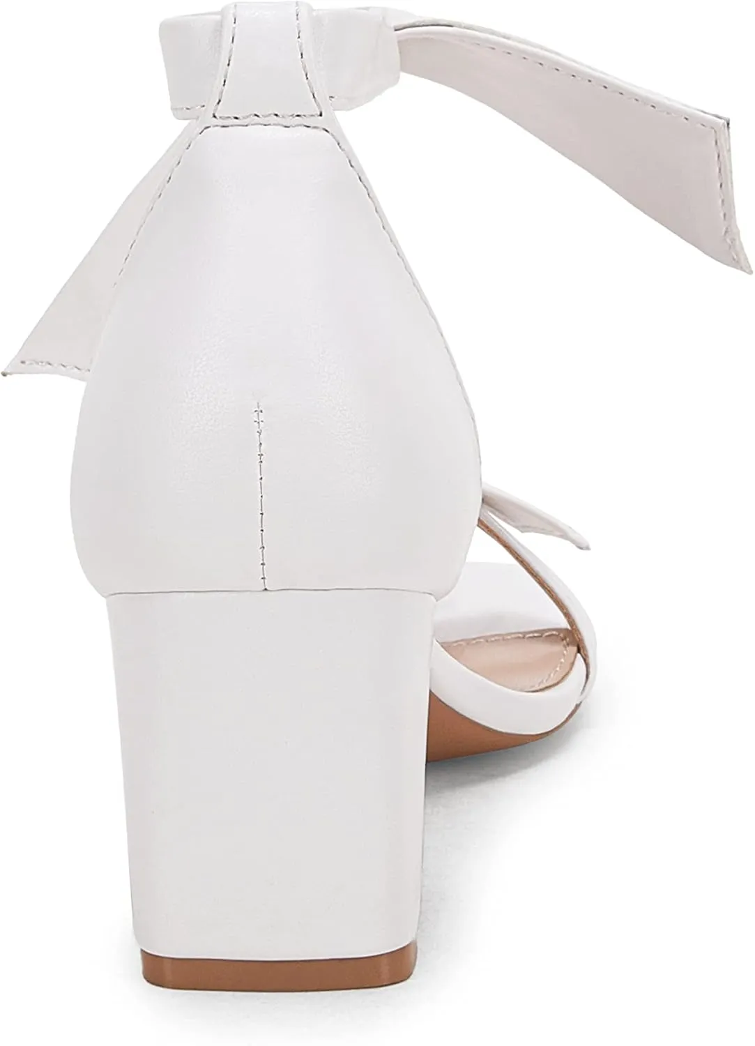 Coutgo Womens Bowknot Ankle Strap Heeled Sandals Mid Block Heel Round Open Toe Summer Wedding Dress Shoes
