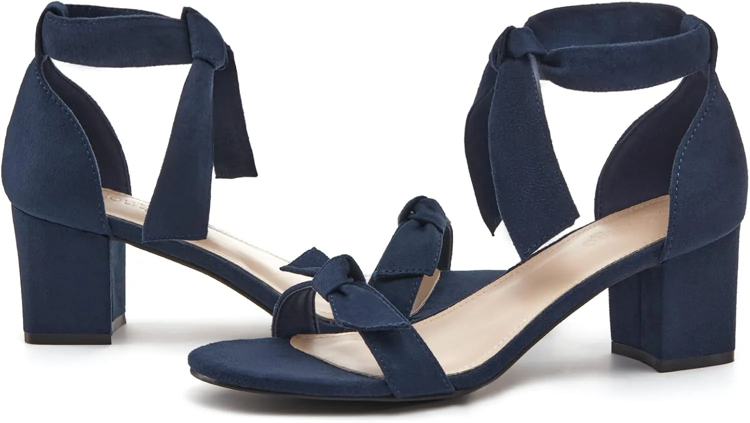 Coutgo Womens Bowknot Ankle Strap Heeled Sandals Mid Block Heel Round Open Toe Summer Wedding Dress Shoes