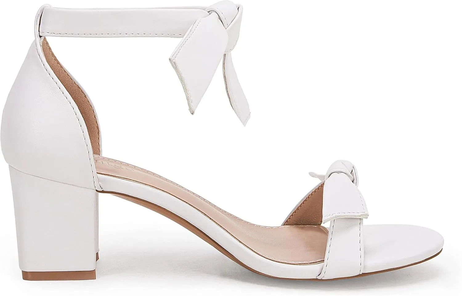 Coutgo Womens Bowknot Ankle Strap Heeled Sandals Mid Block Heel Round Open Toe Summer Wedding Dress Shoes