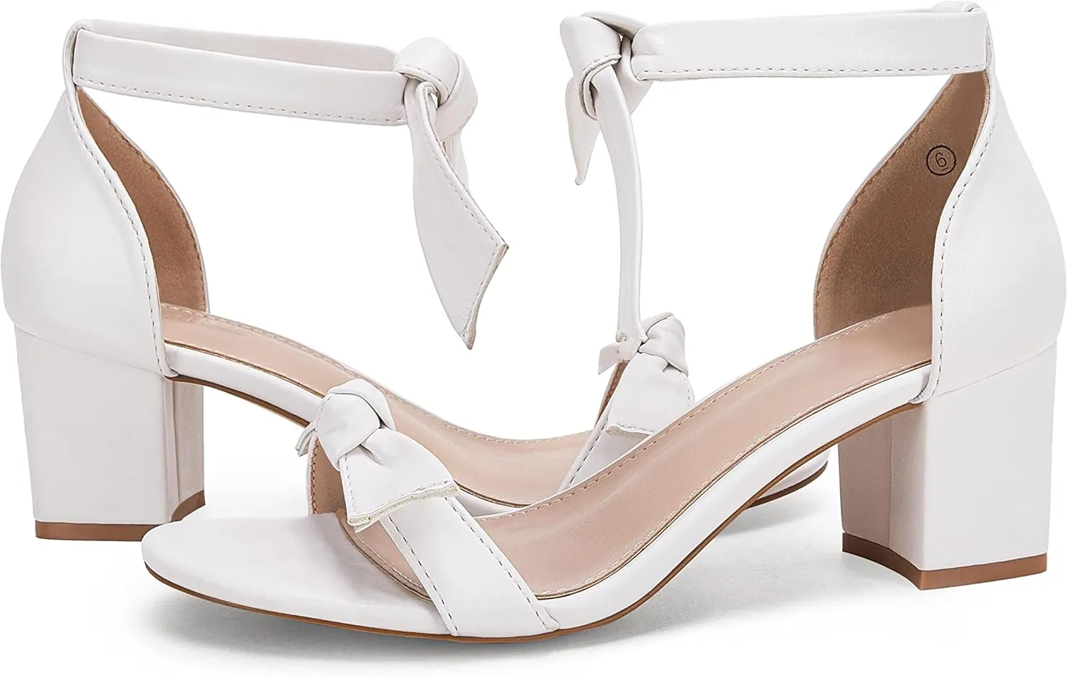 Coutgo Womens Bowknot Ankle Strap Heeled Sandals Mid Block Heel Round Open Toe Summer Wedding Dress Shoes