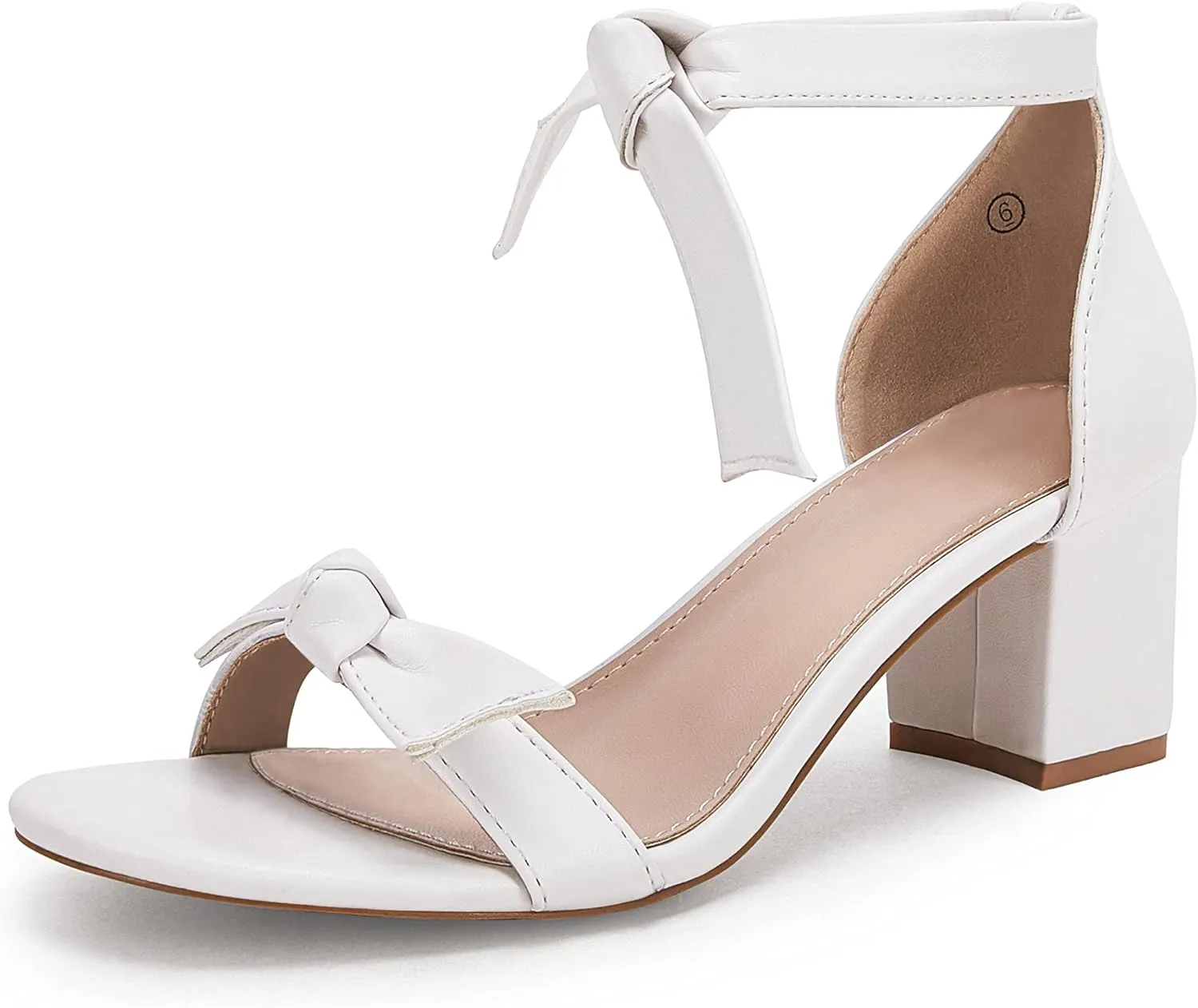 Coutgo Womens Bowknot Ankle Strap Heeled Sandals Mid Block Heel Round Open Toe Summer Wedding Dress Shoes