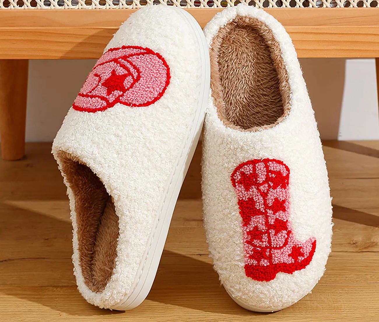 Cowboy Cowgirl Hat Slippers For Women Men Smile Face Slipper Plush Comfy Retro Preppy Slippers Warm Fuzzy House Shoes