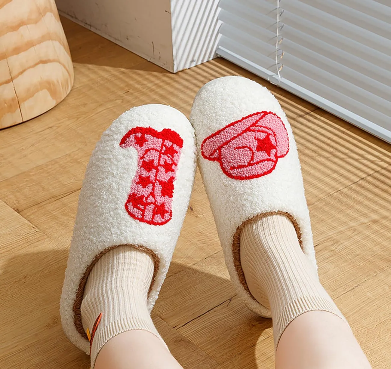 Cowboy Cowgirl Hat Slippers For Women Men Smile Face Slipper Plush Comfy Retro Preppy Slippers Warm Fuzzy House Shoes
