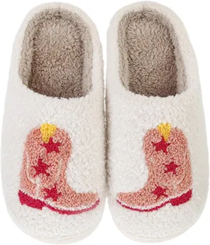 Cowboy Cowgirl Hat Slippers For Women Men Smile Face Slipper Plush Comfy Retro Preppy Slippers Warm Fuzzy House Shoes