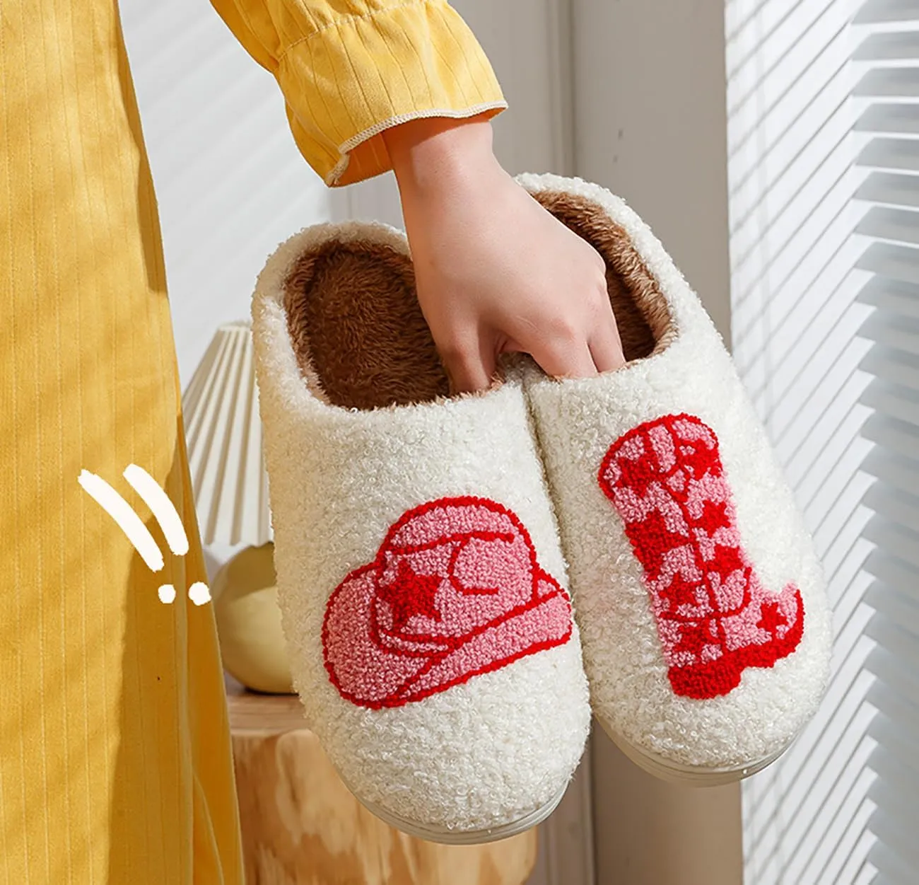 Cowboy Cowgirl Hat Slippers For Women Men Smile Face Slipper Plush Comfy Retro Preppy Slippers Warm Fuzzy House Shoes