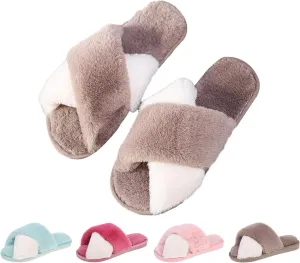 Cozy House Slippers for Women for Indoor and Outdoor Fuzzy Slip On Womens Slippers with Cross Band Open Toe Soft Plush Fleece House Shoes