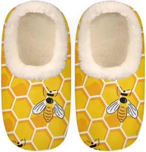 Cute Bees Honey Women's Slippers, Yellow Bumblebee Soft Cozy Plush Lined House Slipper Shoes Indoor Non-Slip Slippers for Women Girls Boys Teenager