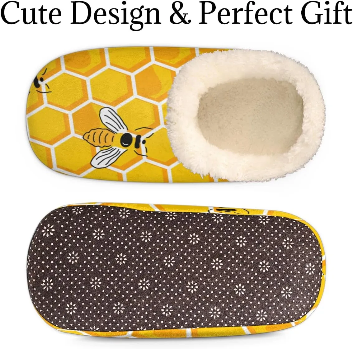 Cute Bees Honey Women's Slippers, Yellow Bumblebee Soft Cozy Plush Lined House Slipper Shoes Indoor Non-Slip Slippers for Women Girls Boys Teenager