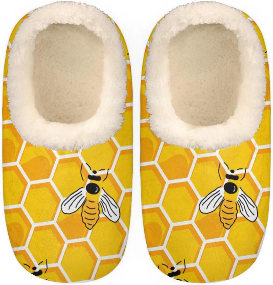 Cute Bees Honey Women's Slippers, Yellow Bumblebee Soft Cozy Plush Lined House Slipper Shoes Indoor Non-Slip Slippers for Women Girls Boys Teenager