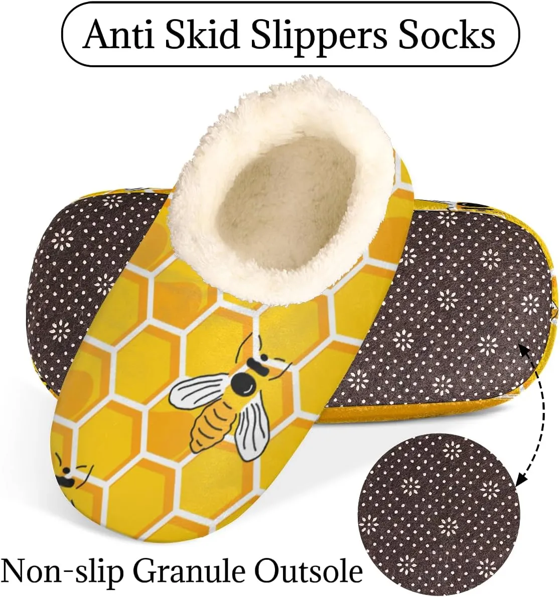 Cute Bees Honey Women's Slippers, Yellow Bumblebee Soft Cozy Plush Lined House Slipper Shoes Indoor Non-Slip Slippers for Women Girls Boys Teenager