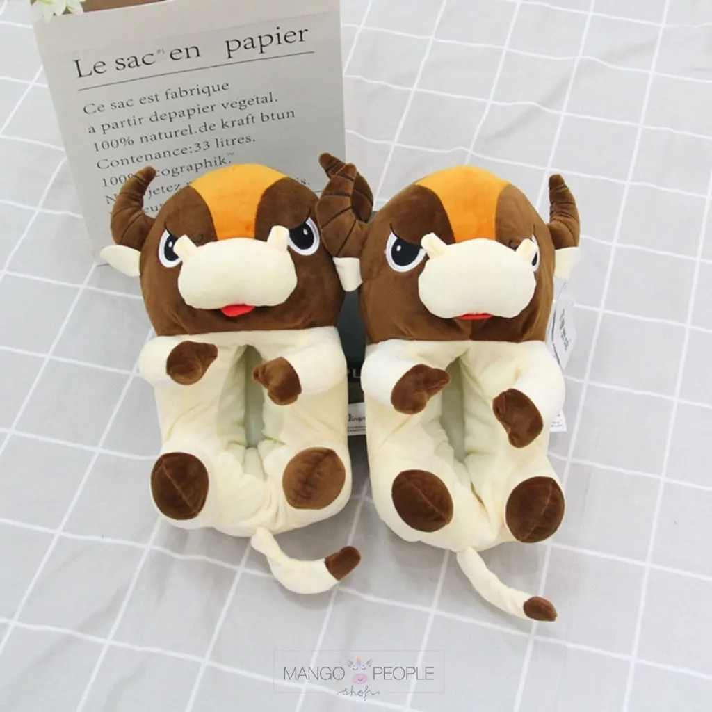 Cute Cartoon Cow Fluffy Winter Warm Plush Slippers