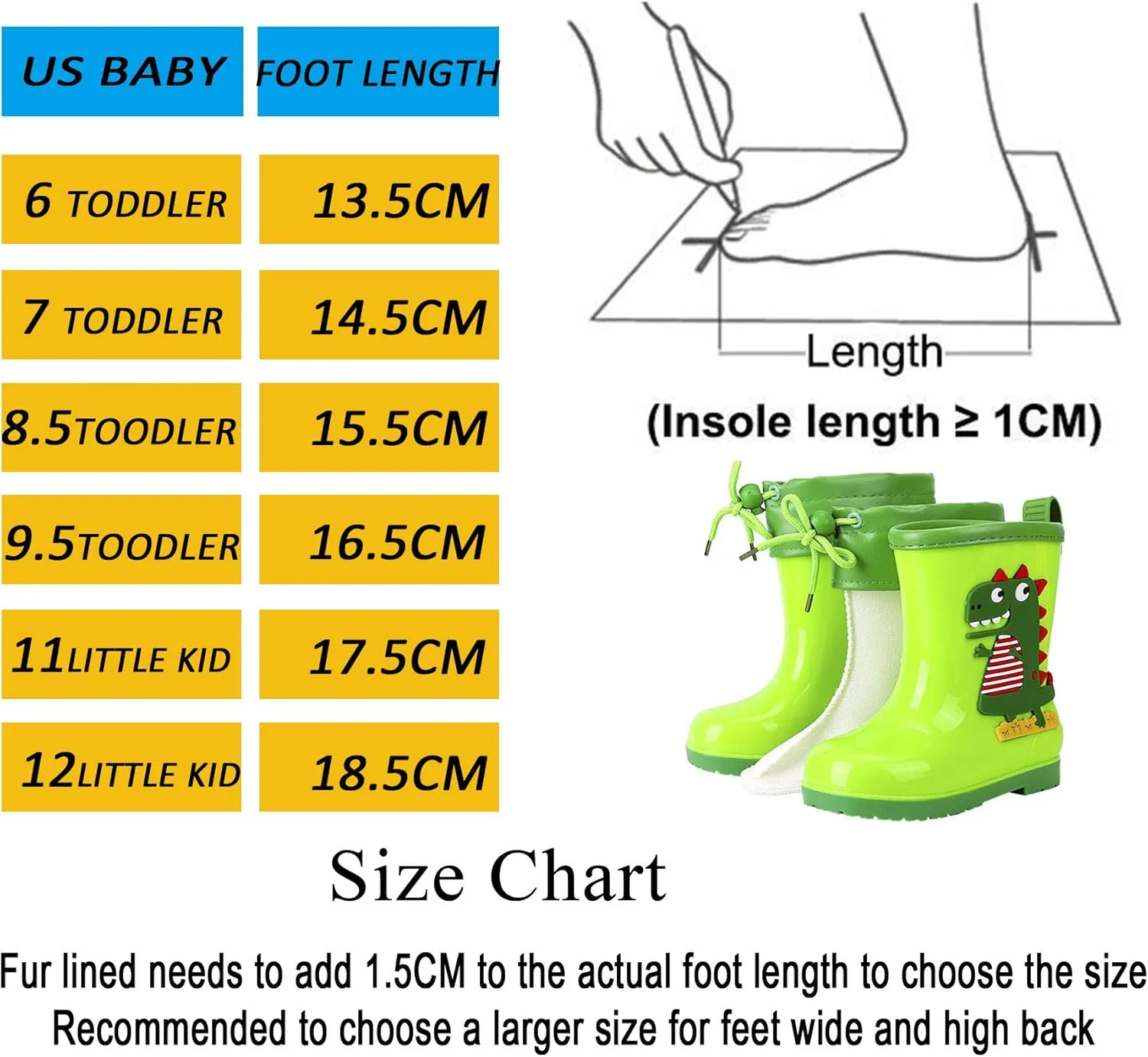 CYian Toddler Rain Boots Fur Lined with Lightweight and Anti-Skid Outdoor Little kid Shoes