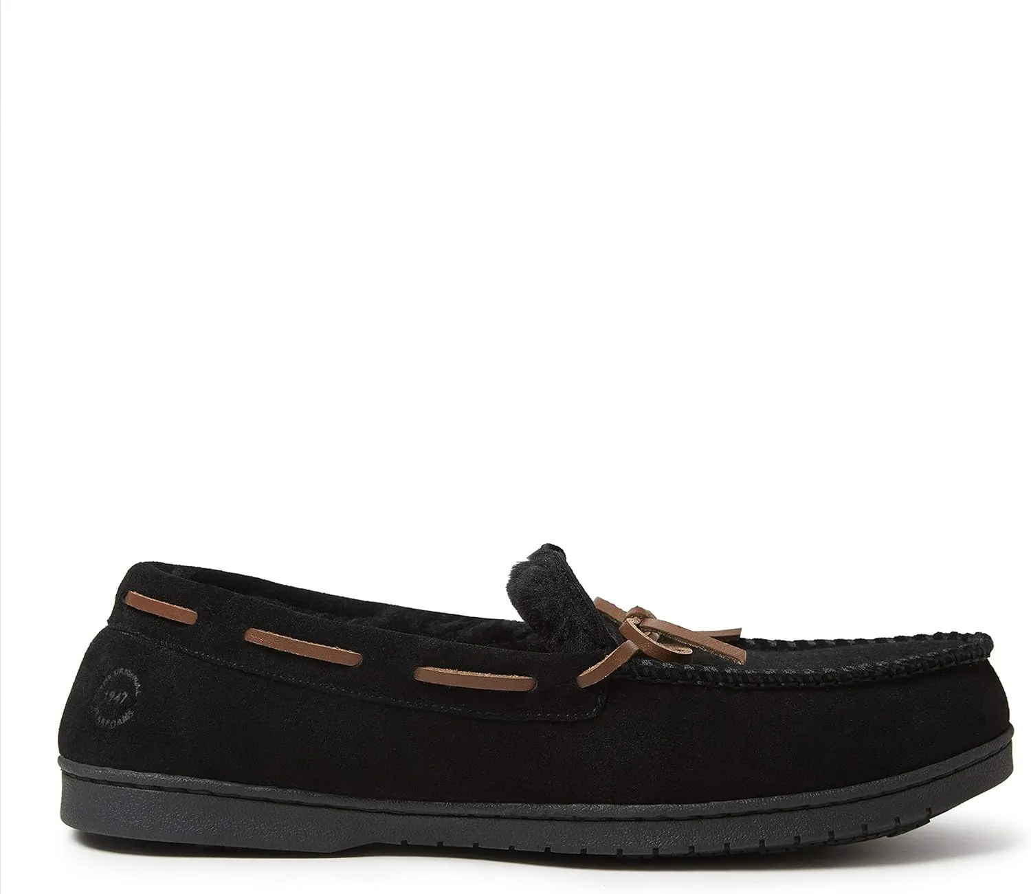Dearfoams Men's Hudson Genuine Suede Memory Foam Moccasin Slipper with Tie