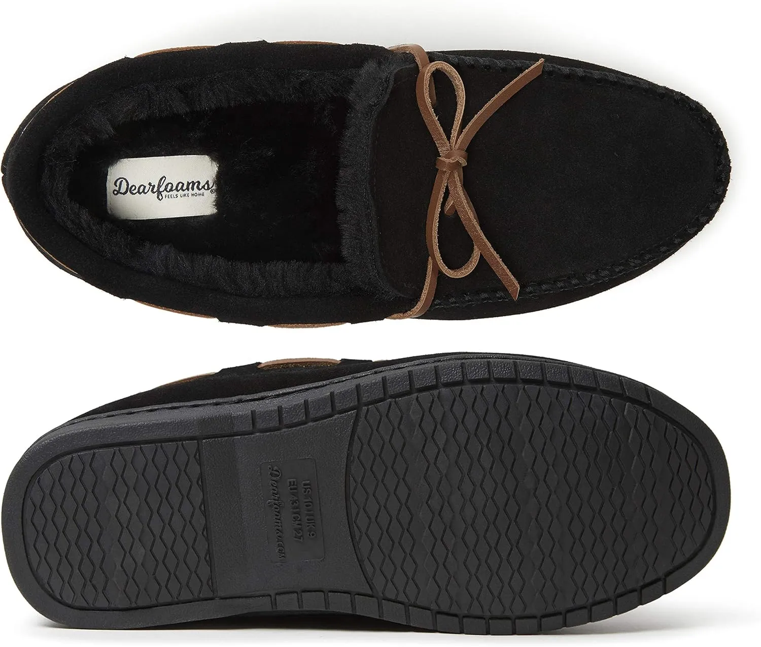 Dearfoams Men's Hudson Genuine Suede Memory Foam Moccasin Slipper with Tie