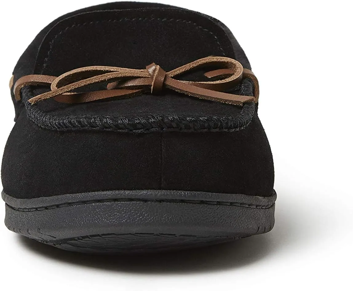 Dearfoams Men's Hudson Genuine Suede Memory Foam Moccasin Slipper with Tie