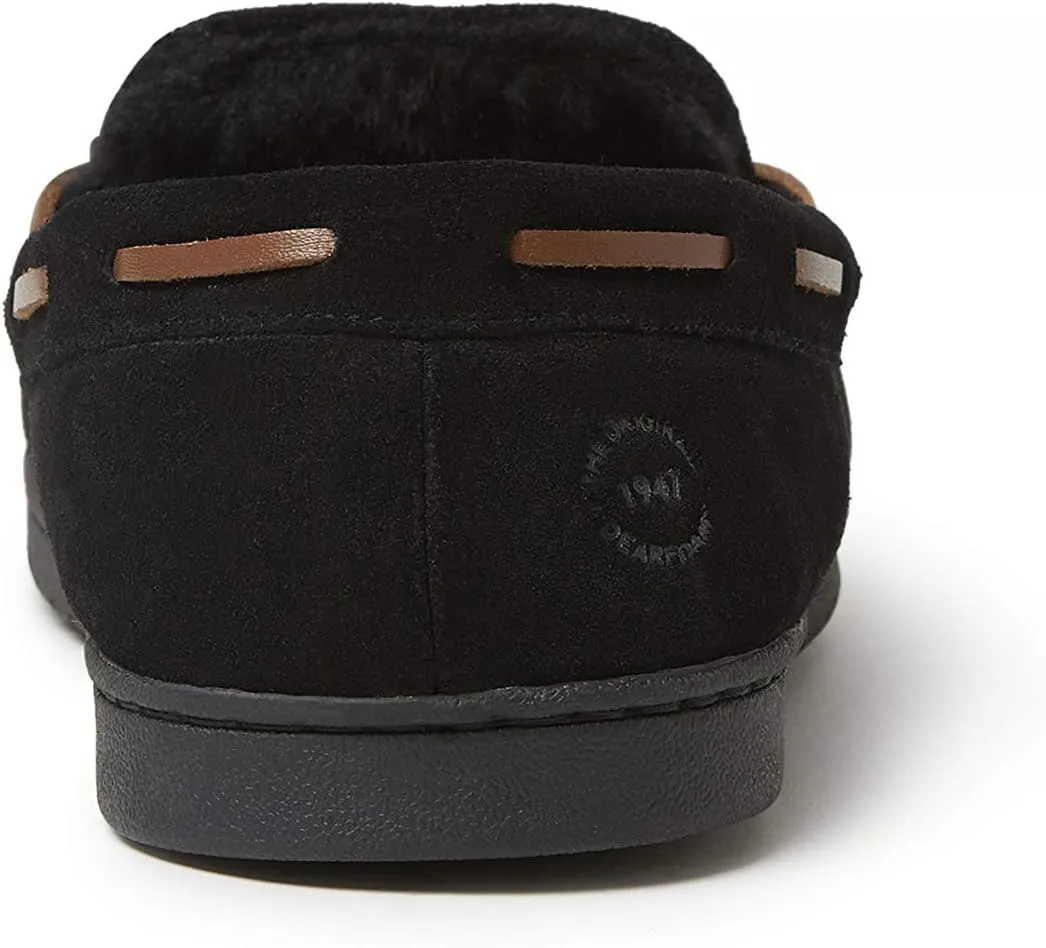 Dearfoams Men's Hudson Genuine Suede Memory Foam Moccasin Slipper with Tie