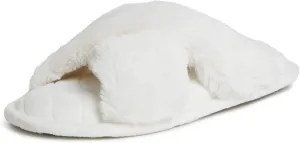 Dearfoams Women's Jessica Furry Cross Band Slide Slipper