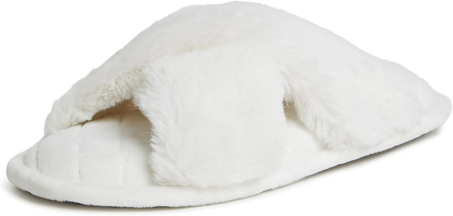 Dearfoams Women's Jessica Furry Cross Band Slide Slipper