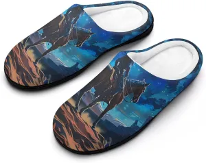 Desert Night Denim Boy Women's Cotton Slippers Warm Gifts Washable Indoor Slip On Shoes with Anti-Skid Rubber Sole