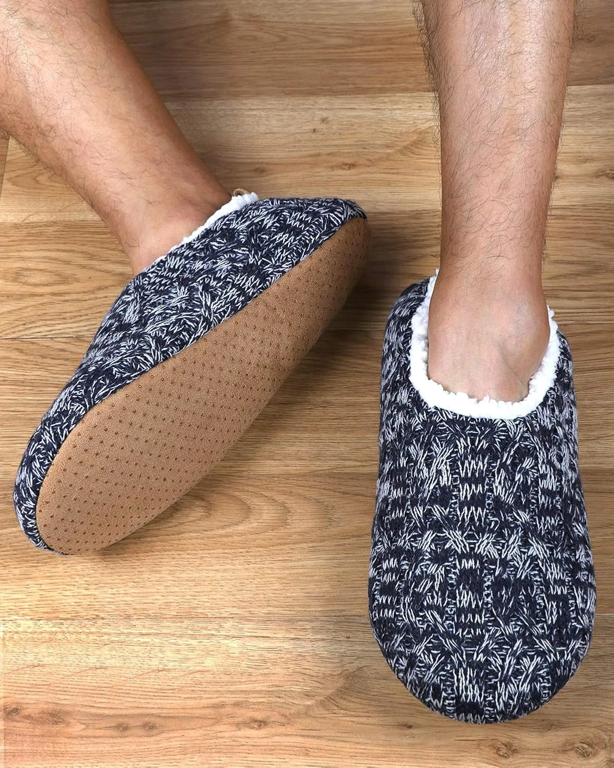 DICUIRD Mens Slipper Socks With Non Skid Bottoms, Warm Slipper Socks With Grippers For Men, Fuzzy House Knit Slippers