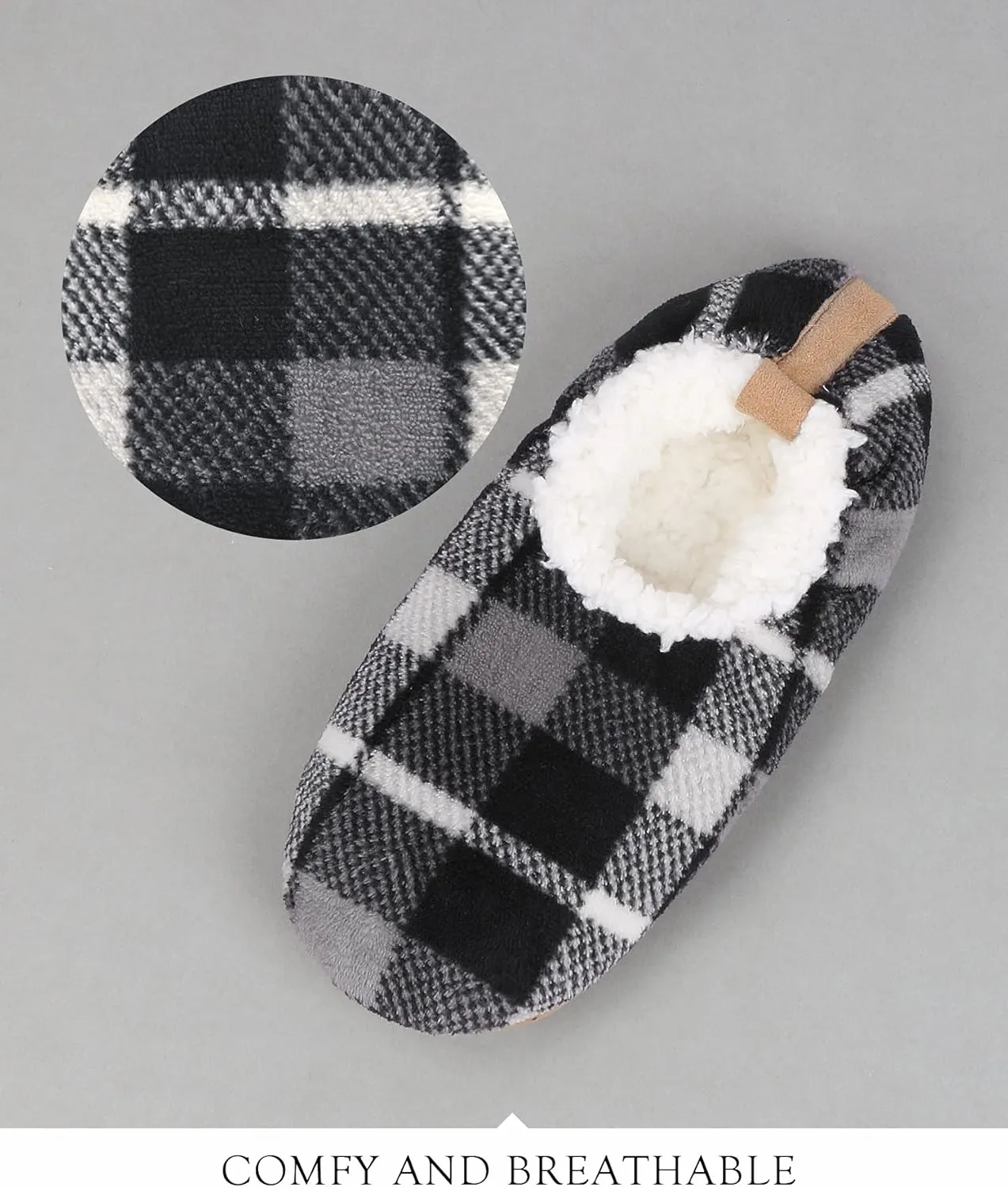 DICUIRD Mens Soft Soles Slipper Socks With Grippers, Cozy&Warm Sherpa Lining Slippers With Non Skid Bottoms, Fuzzy House Slippers
