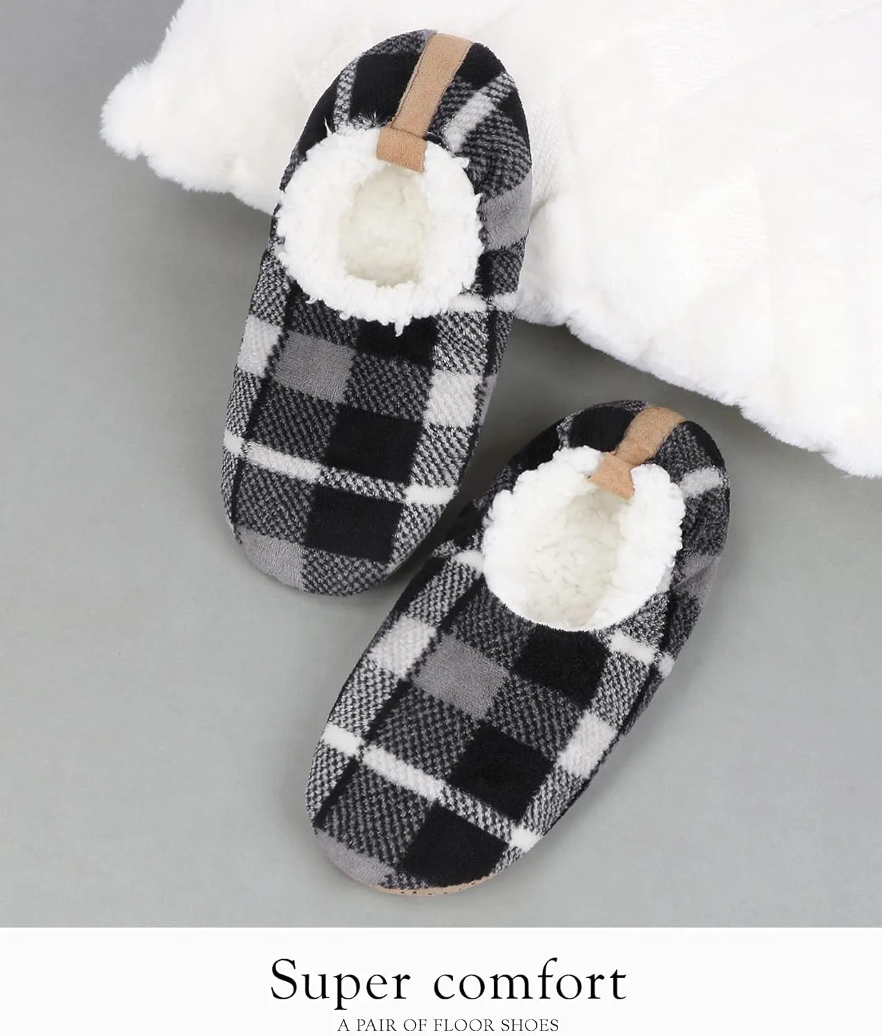 DICUIRD Mens Soft Soles Slipper Socks With Grippers, Cozy&Warm Sherpa Lining Slippers With Non Skid Bottoms, Fuzzy House Slippers