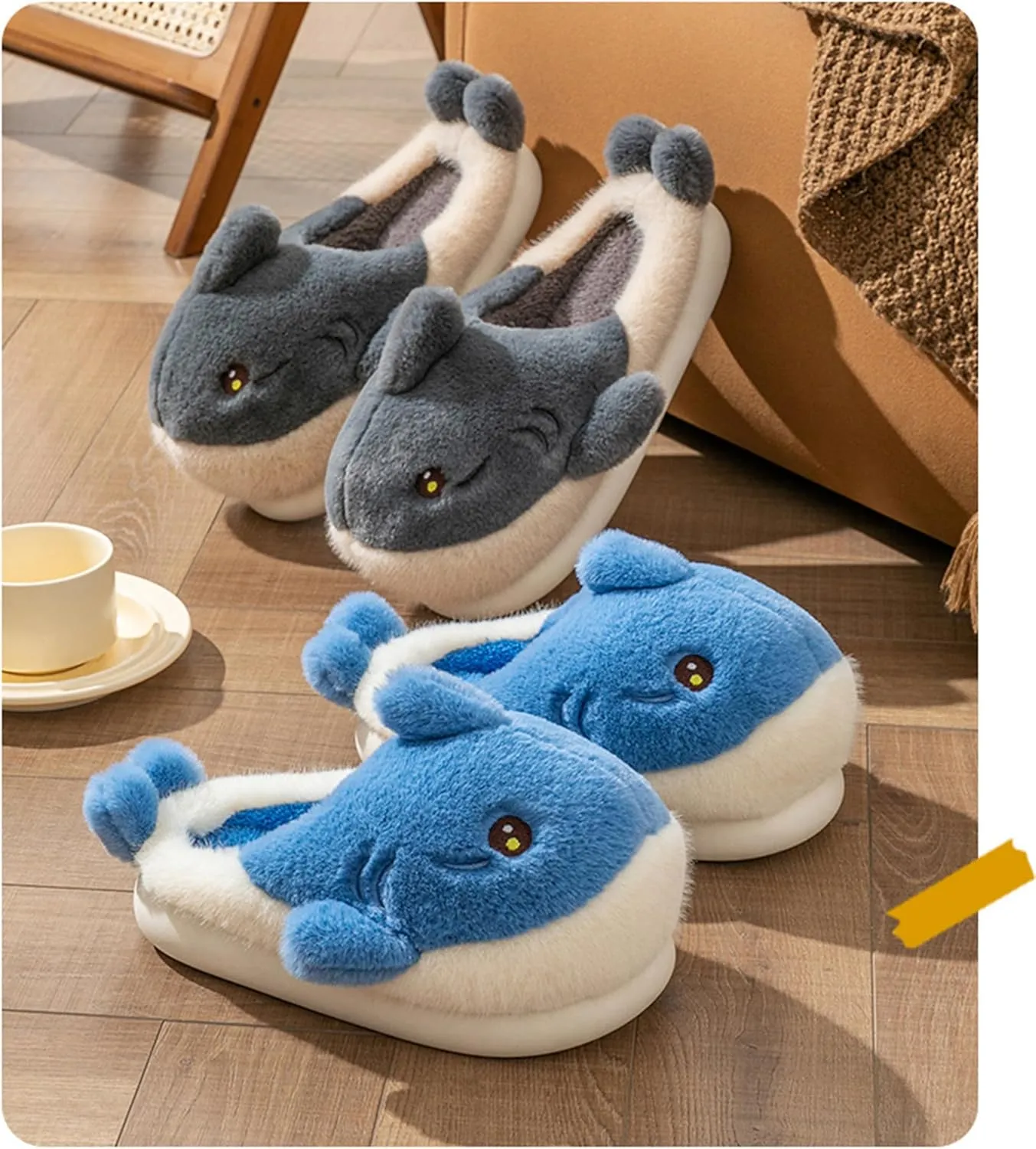 Dolphin Fish Cartoon Plush Slippers - Men's & Women's Cotton Slippers