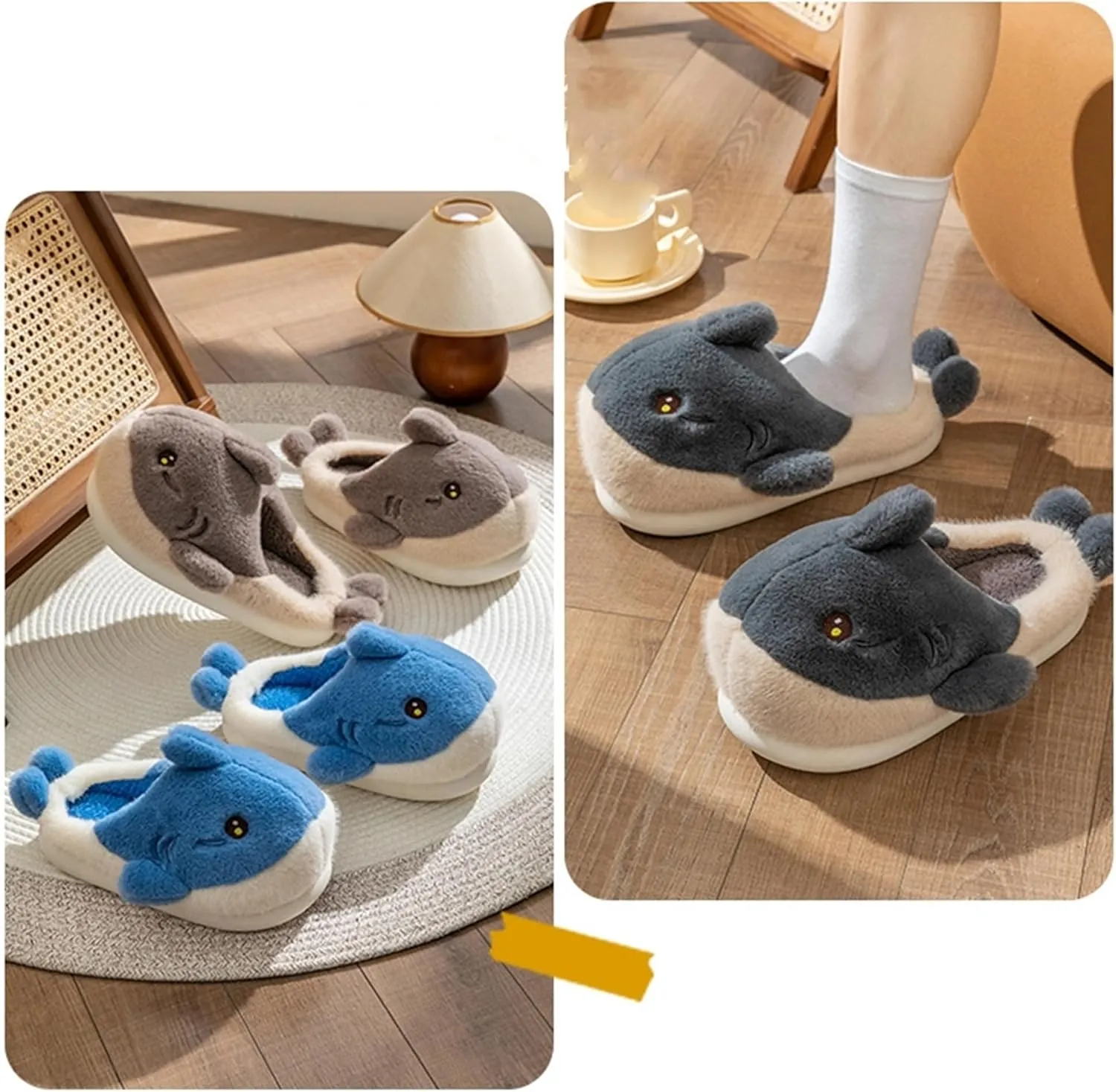 Dolphin Fish Cartoon Plush Slippers - Men's & Women's Cotton Slippers