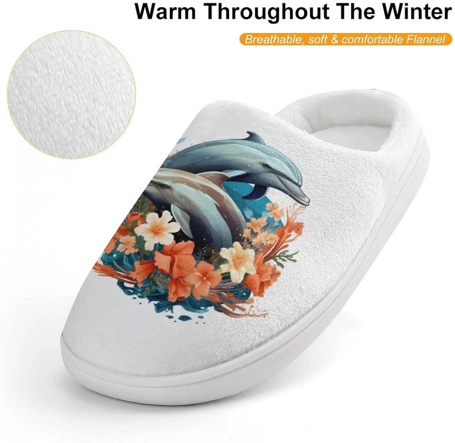 Dolphins Kids Slippers for Girls Boys Winter Warm Plush Slip On House Slippers for Indoor Outdoor