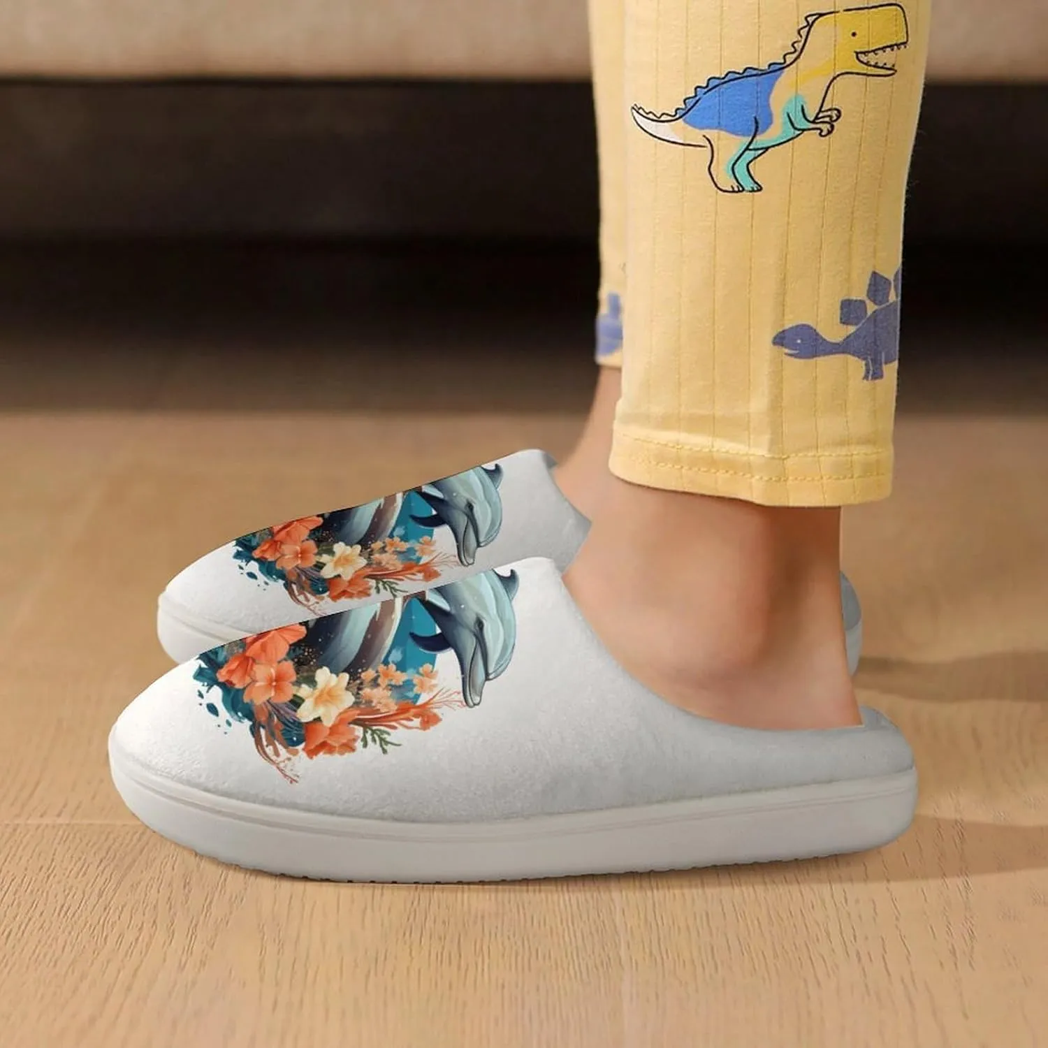 Dolphins Kids Slippers for Girls Boys Winter Warm Plush Slip On House Slippers for Indoor Outdoor