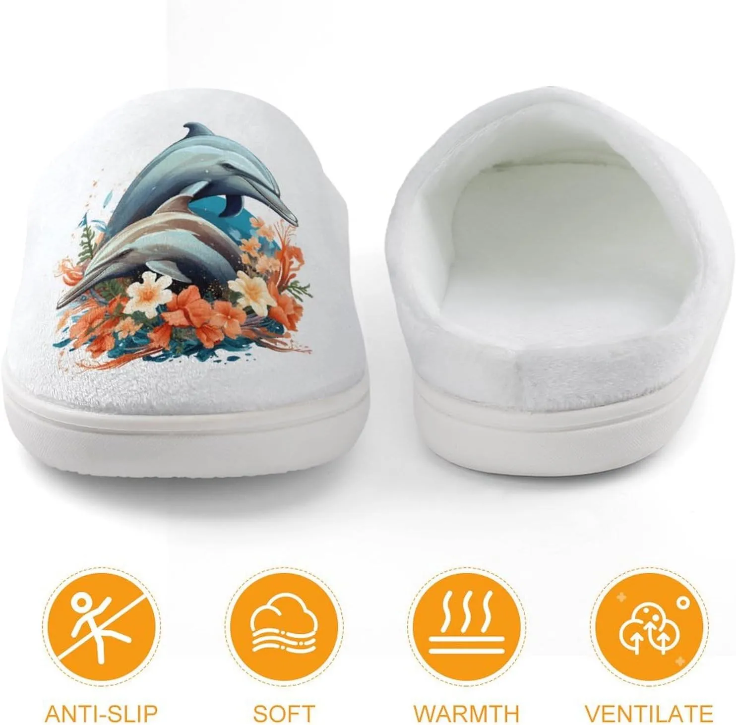 Dolphins Kids Slippers for Girls Boys Winter Warm Plush Slip On House Slippers for Indoor Outdoor