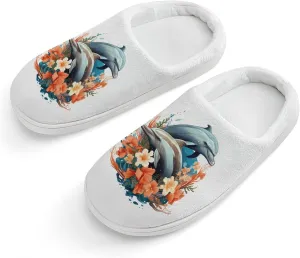 Dolphins Kids Slippers for Girls Boys Winter Warm Plush Slip On House Slippers for Indoor Outdoor
