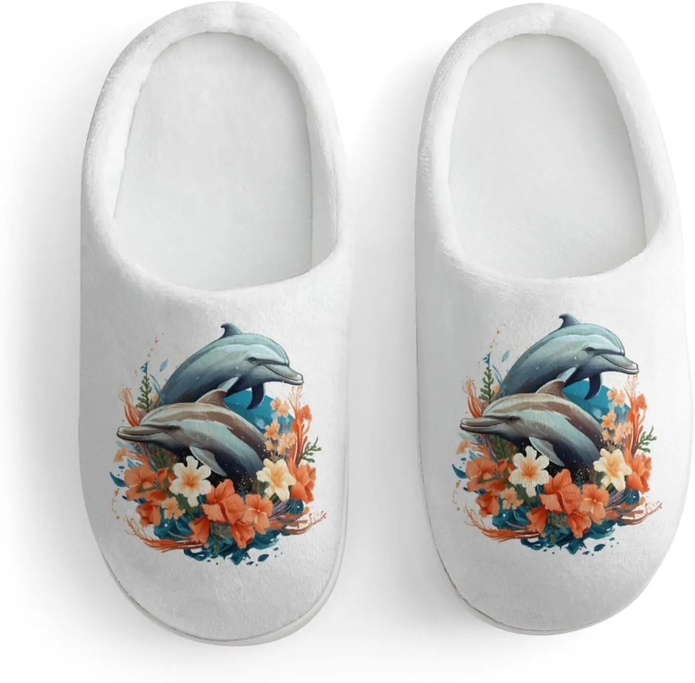 Dolphins Kids Slippers for Girls Boys Winter Warm Plush Slip On House Slippers for Indoor Outdoor