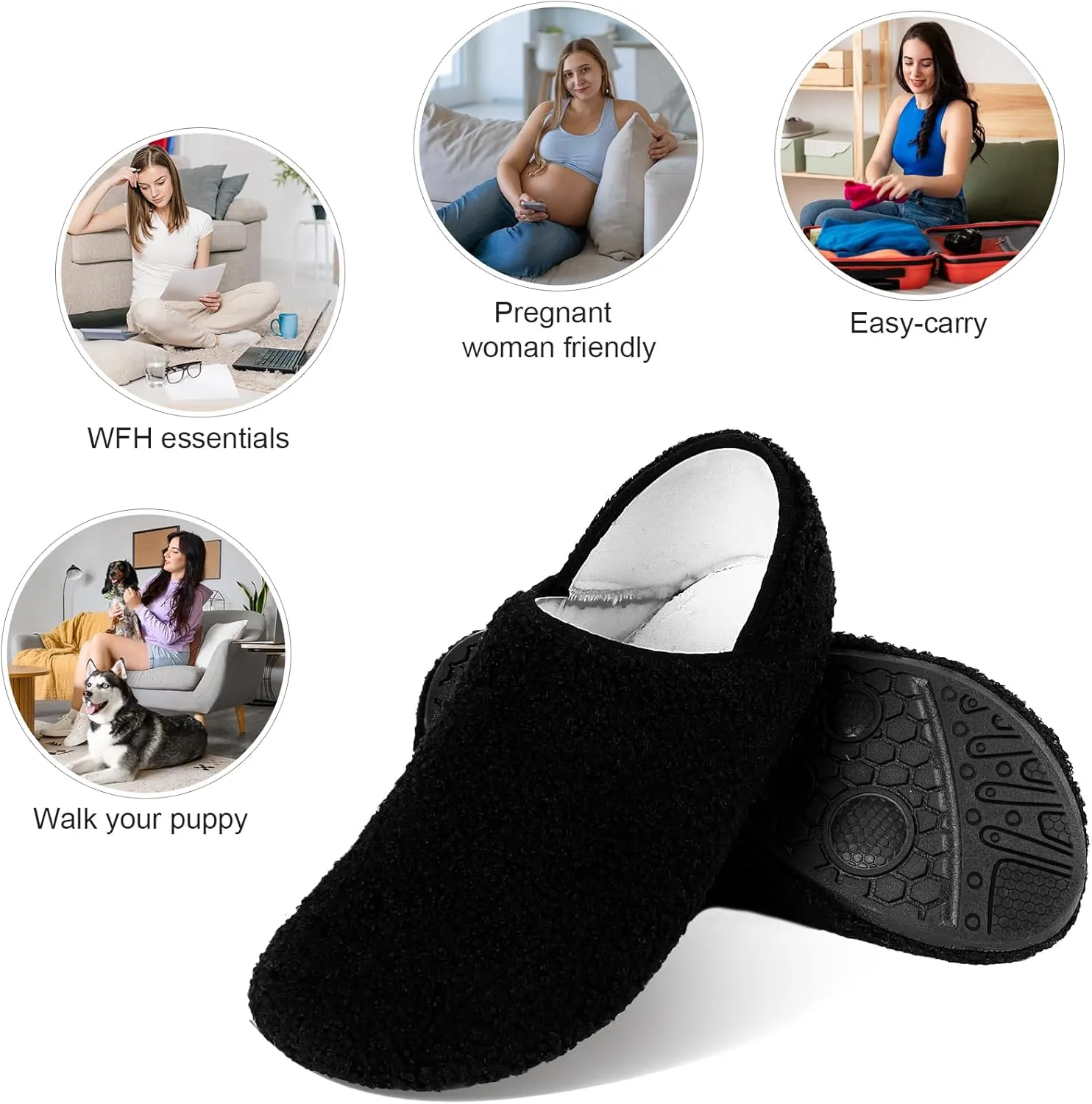DOMMARE House Slippers for Men Women Indoor, Bedroom Shoes Warm Barefoot Socks, Foam Lining Slip-On Elastic Closed Non-Slip Travel Loafer Slippers