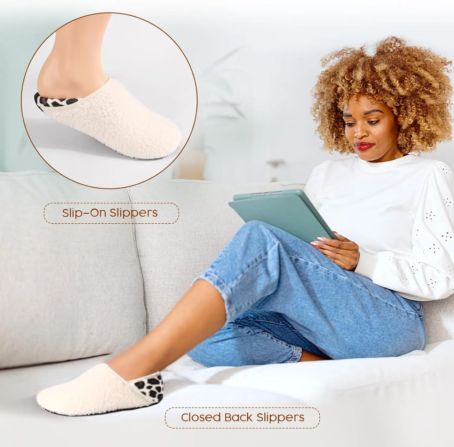DOMMARE House Slippers for Men Women Indoor, Bedroom Shoes Warm Barefoot Socks, Foam Lining Slip-On Elastic Closed Non-Slip Travel Loafer Slippers