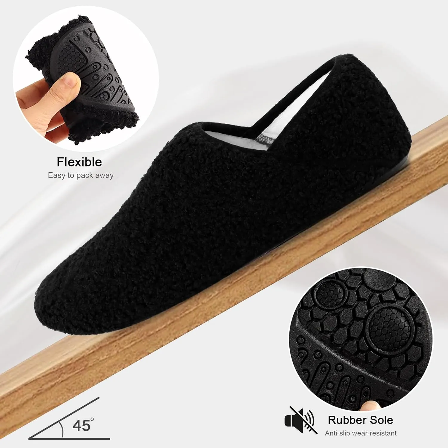 DOMMARE House Slippers for Men Women Indoor, Bedroom Shoes Warm Barefoot Socks, Foam Lining Slip-On Elastic Closed Non-Slip Travel Loafer Slippers
