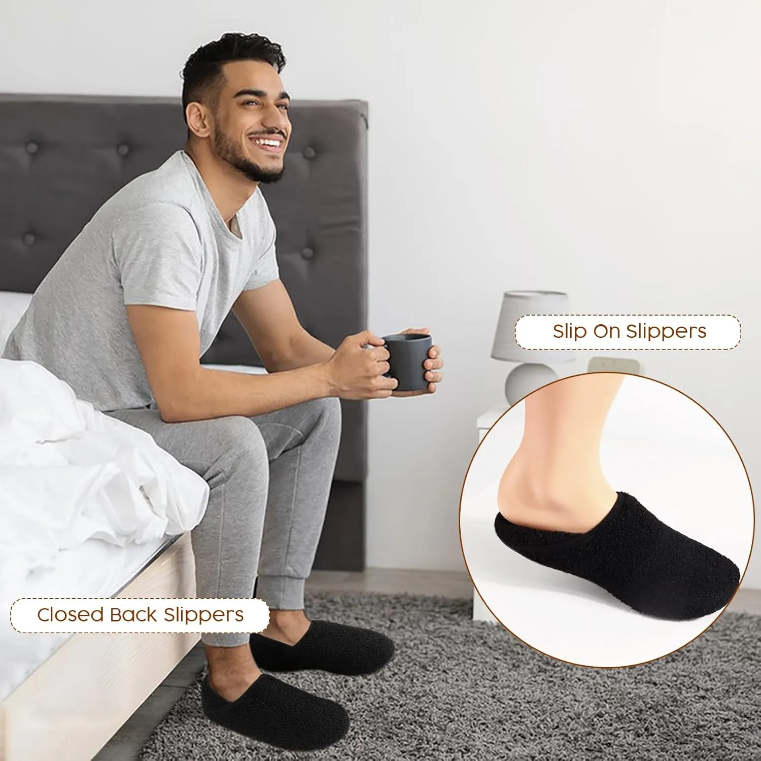 DOMMARE House Slippers for Men Women Indoor, Bedroom Shoes Warm Barefoot Socks, Foam Lining Slip-On Elastic Closed Non-Slip Travel Loafer Slippers