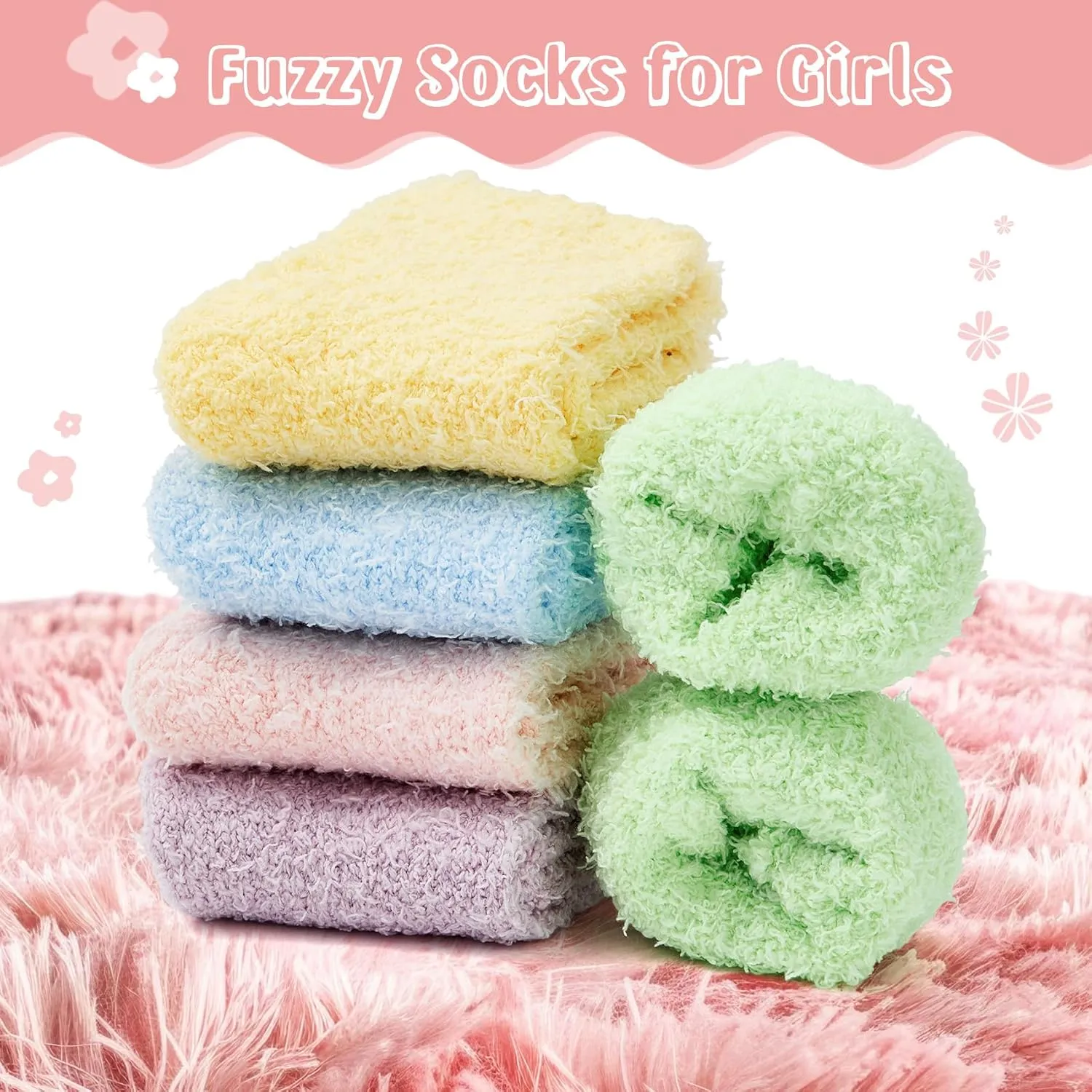 Durio Kids Fuzzy Socks for Girls Toddler Slipper Socks for Kids Warm Winter Cozy Socks 5 Pack