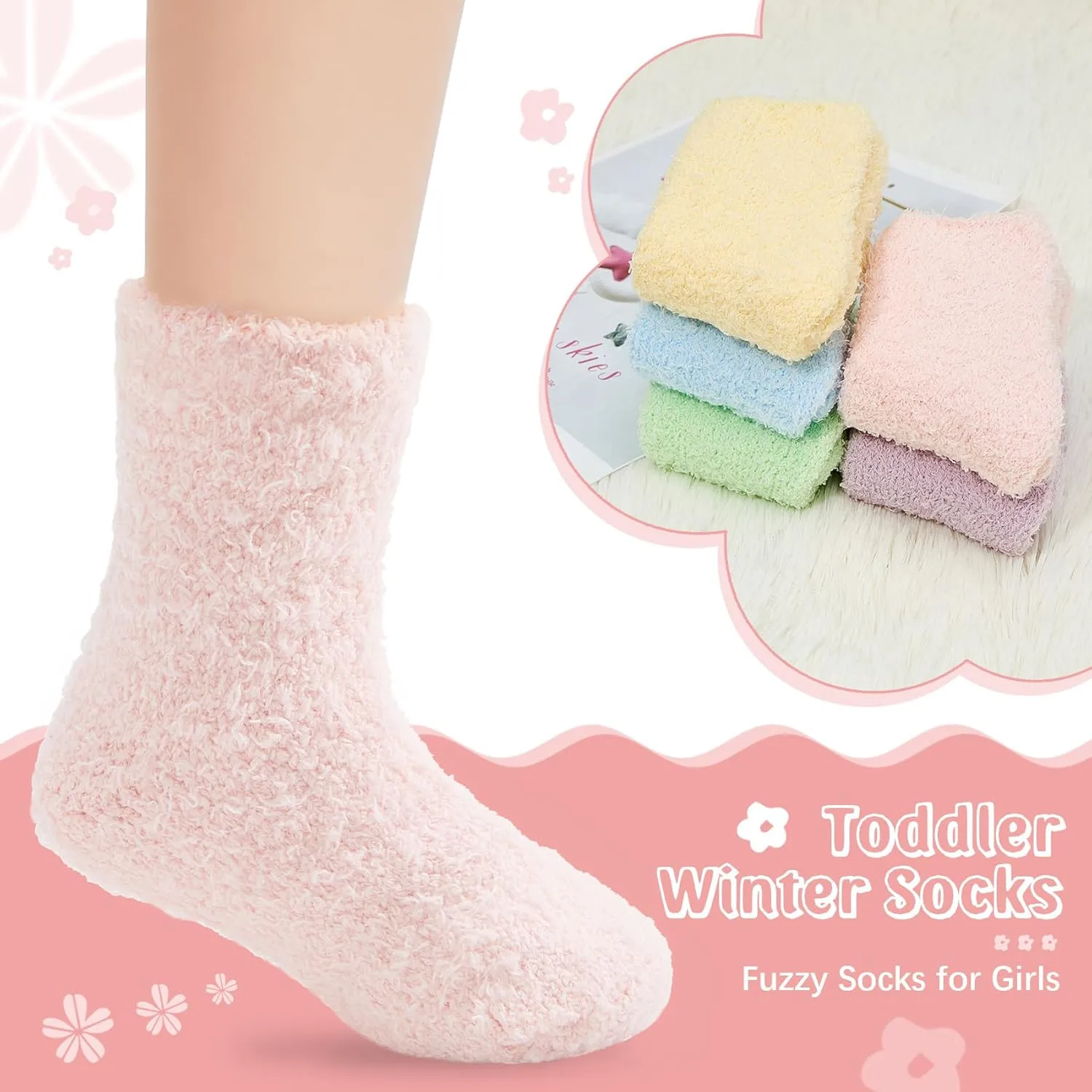 Durio Kids Fuzzy Socks for Girls Toddler Slipper Socks for Kids Warm Winter Cozy Socks 5 Pack