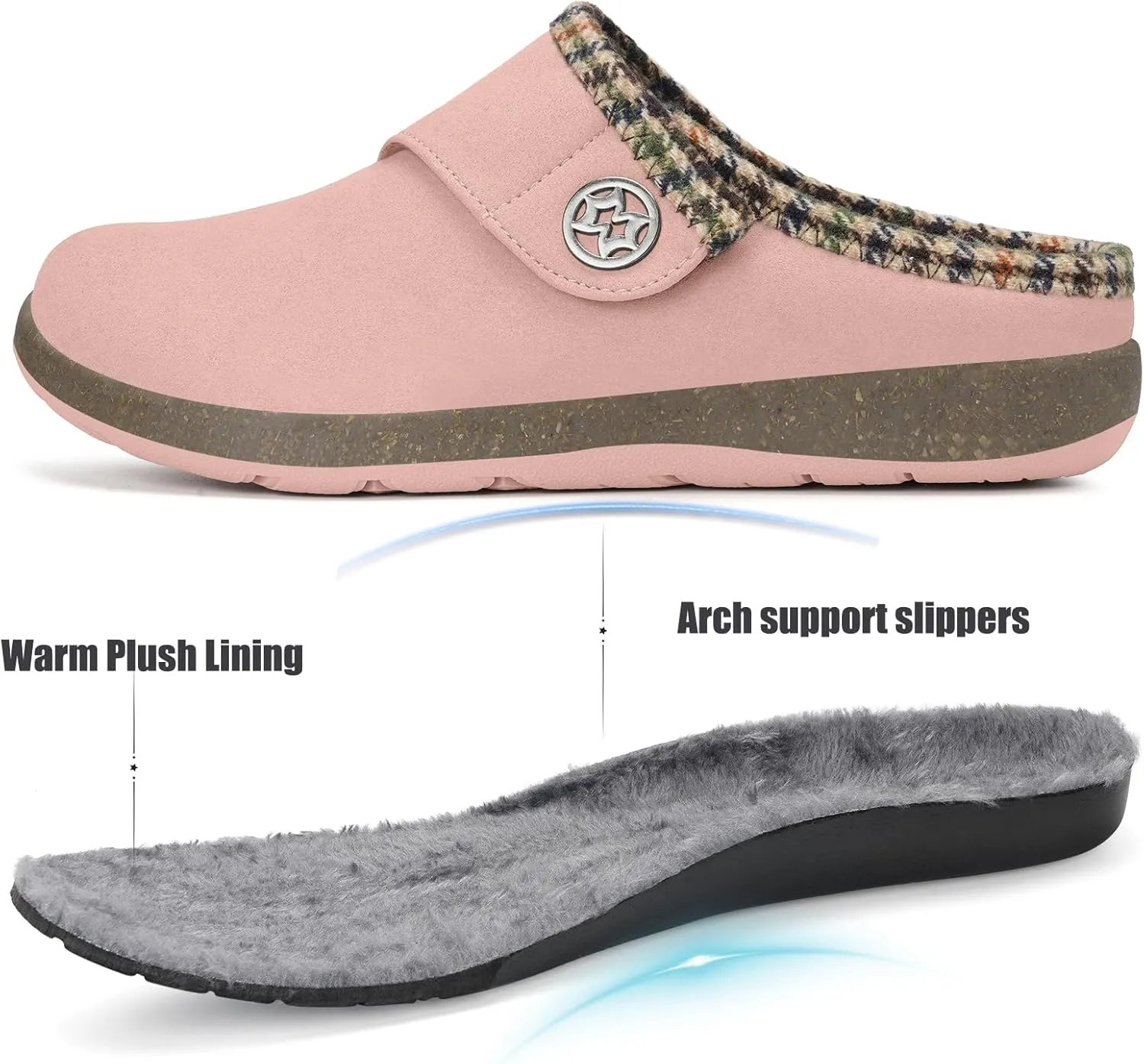 Eagsouni Women's Men's Slippers Suede Fuzzy Slippers with Arch Support Orthotic Winter Warm Fur Lined Slip on House Shoes Indoor Outdoor for Plantar Fasciitis