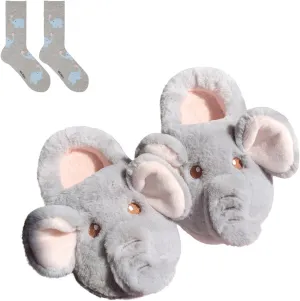 Elephant Slippers, Elephant Slippers for Women, Gray Plush Elephant House Shoes, Fluffy Warm Plush Cartoon Elephant Slippers